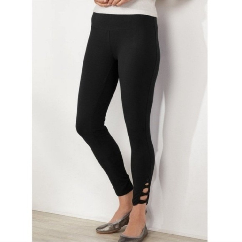 Soft Surroundings Slimsations Twist Lattice Ankle Leggings Black‎ Style 2CF19 M
